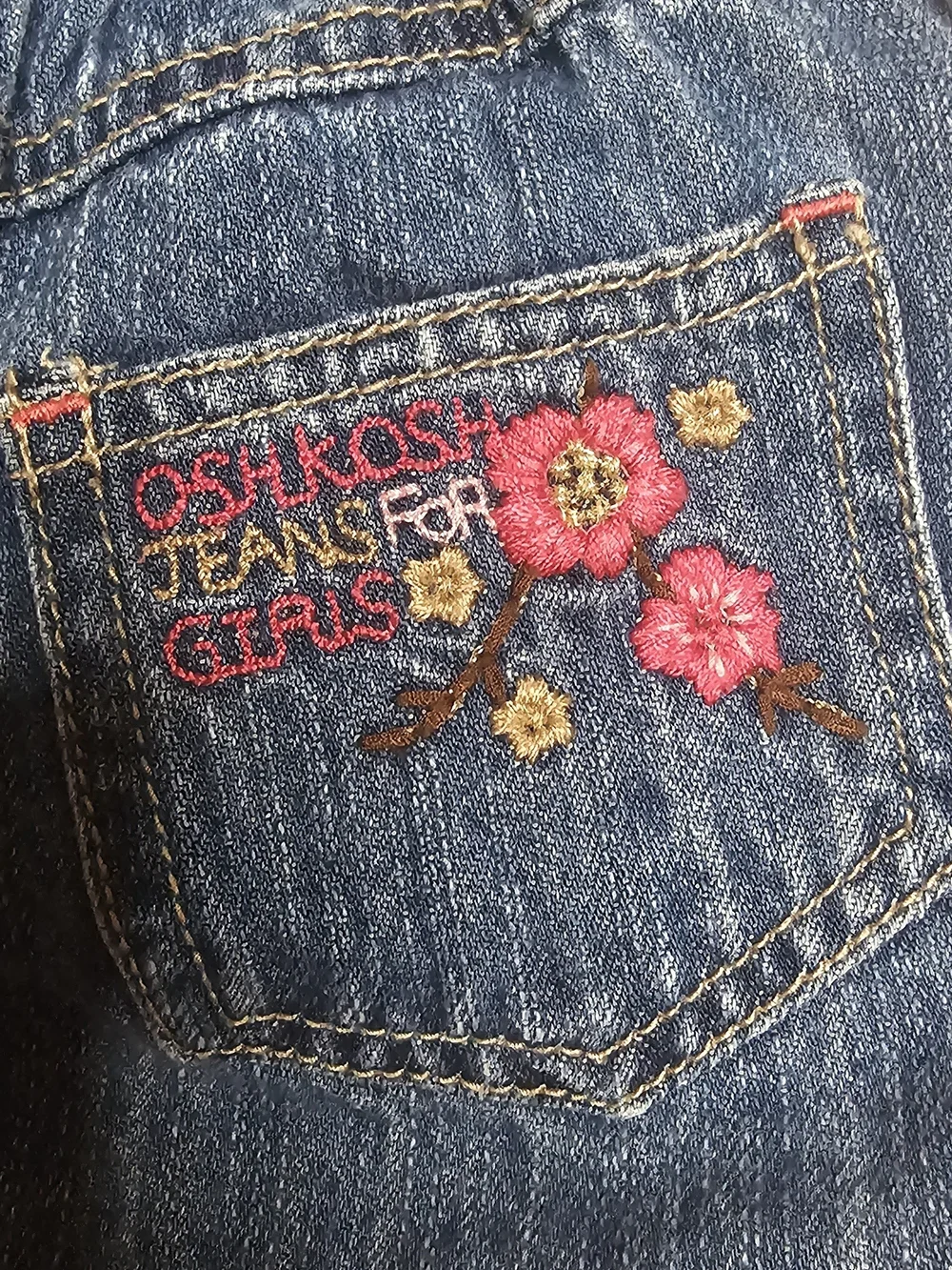 OshKosh B'gosh Vintage Denim Skirt with Pink Floral Embroidery 2T